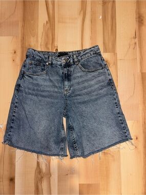 Raw Hem Denim Boy Shorts - Blue